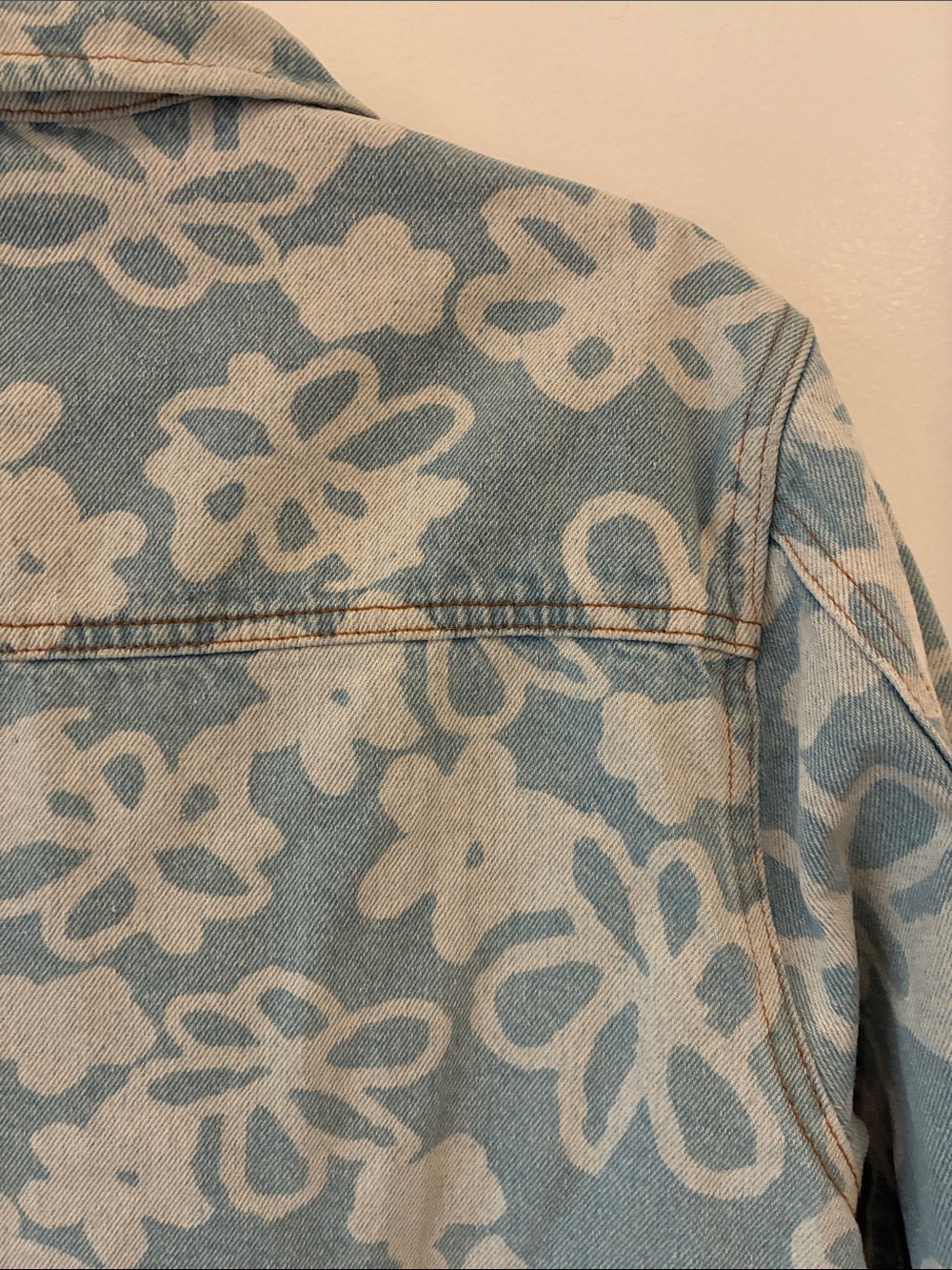 Butter Light Blue Denim Jacket with White Floral Print - Picture 8 of 11